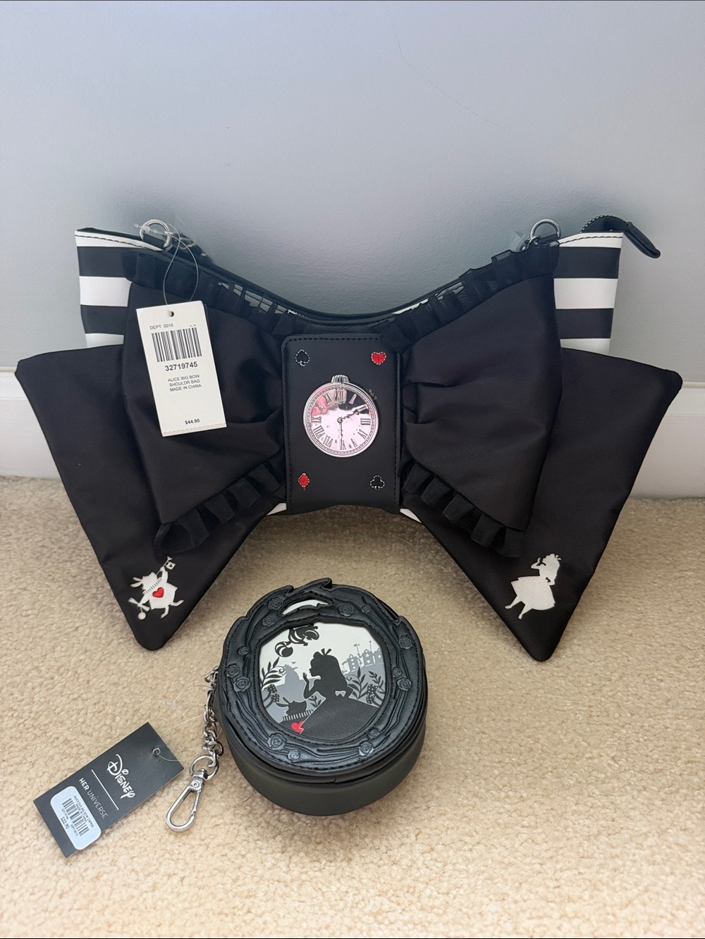 NWT Disney x Her Universe Alice in Wonderland Black Bow Purse w/ Wallet